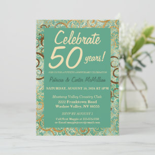 Chic Green und Gold 50 Jahre Anniversary Einladung