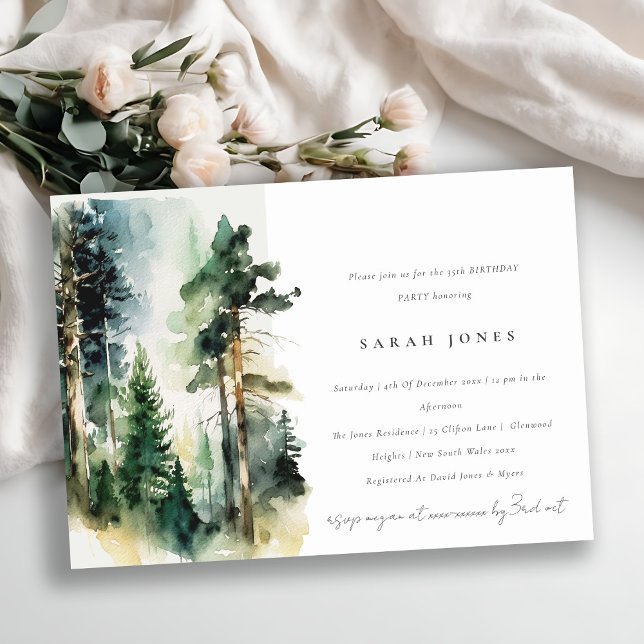 Chic Green Watercolor Wald Wald Birthday Einladung (Von Creator hochgeladen)