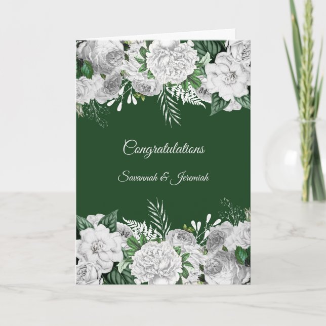 Chic Green White Floral Herzlichen Glückwunsch Hoc Karte (Vorderseite)