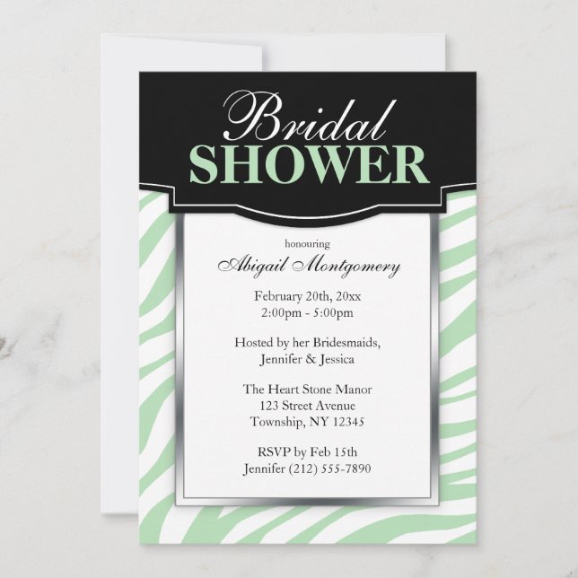 Chic Green Zebra Imprimer Invitations de douche nu (Devant)