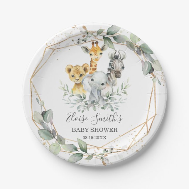 Chic Greenerenery Jungle Animals Baby Shower Gebur Pappteller (Vorderseite)
