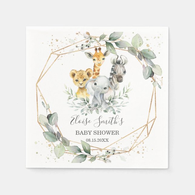Chic Greenerenery Jungle Animals Baby Shower Gebur Serviette (Vorderseite)