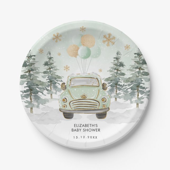 Chic Greenerity Gold Drive by Baby Duschparade Pappteller (Vorderseite)