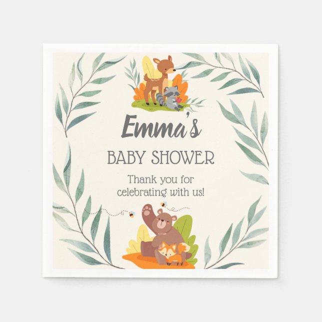 Chic Greenerity Woodland Animals Baby Shower Fores Serviette (Vorderseite)