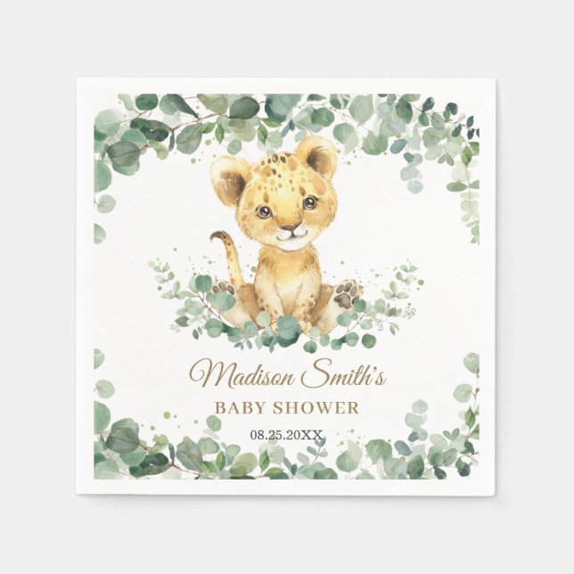 Chic Greenery Adorable Lion Cub Boy Baby Shower  Serviette (Vorderseite)