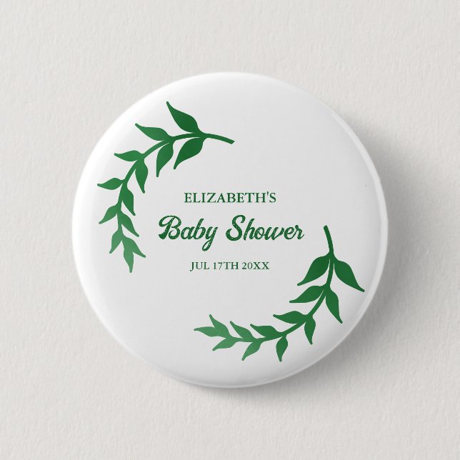 Chic Greenery Baby Shower Button (Vorderseite)