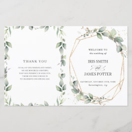 Chic Greenery Geometric Folded Wedding Programm