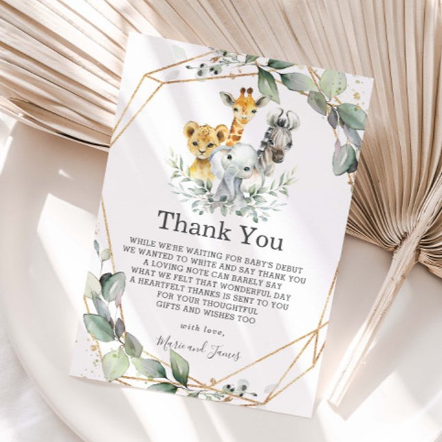 Chic Greenery Geometric Jungle Animals Baby Shower Dankeskarte (Von Creator hochgeladen)