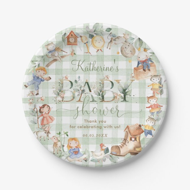 Chic Greenery Kinderzimmer Rhyme Baby Dusche Neutr Pappteller (Vorderseite)