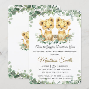 Chic Greenery Lion Cubs Twins Boys Baby Dusche Einladung