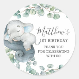 Chic Greenery Niedlich Elephant Junge Vielen Dank  Runder Aufkleber