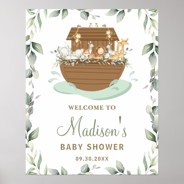 Chic Greenery Noah's Ark Baby Shower Welcome Sign Poster (Vorne)