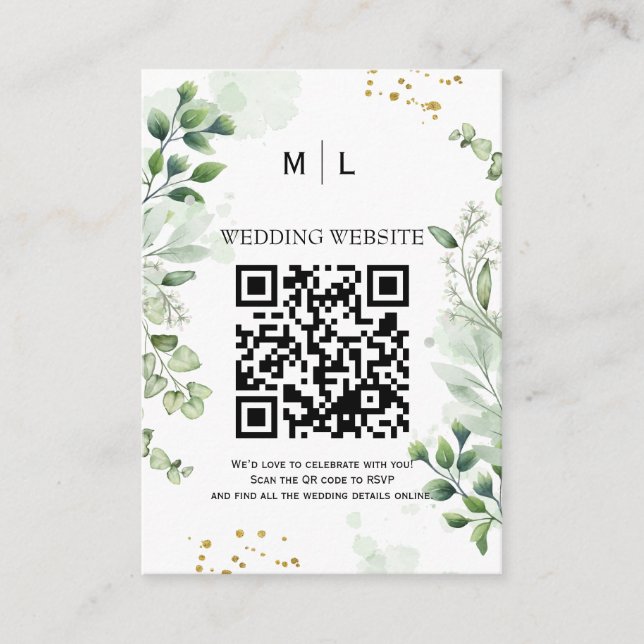 Chic Greenery QR Code Einladung (Vorderseite)