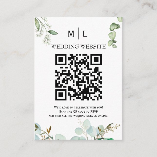 Chic Greenery QR Code Einladung (Vorderseite)
