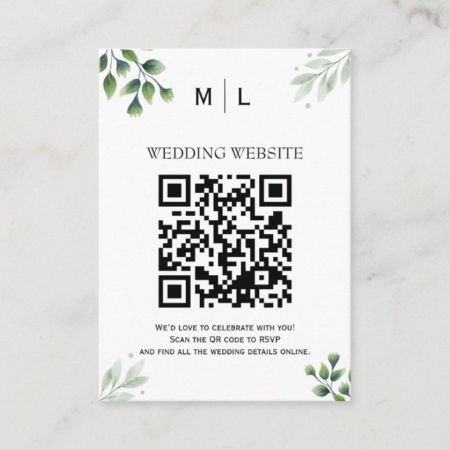 Chic Greenery QR Code Einladung (Vorderseite)