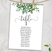 Chic greenery wedding table plan, modern font