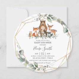 Chic Greenery Woodland Animals Baby Dusche neutral Einladung