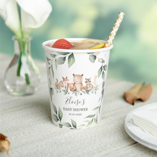 Chic Greenery Woodland Animals Baby Dusche neutral Pappbecher (In Situ)