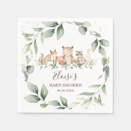 Chic Greenery Woodland Animals Baby Dusche neutral Serviette