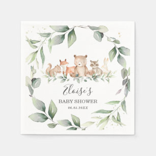 Chic Greenery Woodland Animals Baby Dusche neutral Serviette