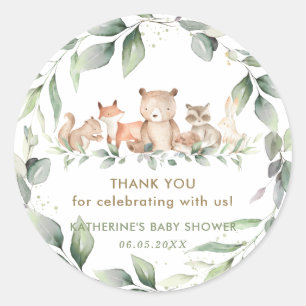 Chic Greenery Woodland Animals Kinderduschfavorite Runder Aufkleber