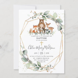 Chic Greenery Woodland Animals Taufe Christening Einladung