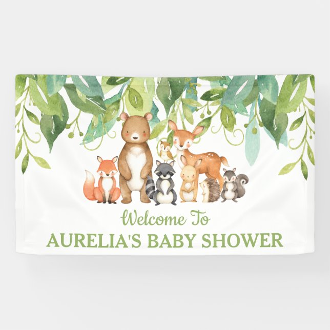 Chic Greenery Woodland Tiere Willkommen Hintergrun Banner (Horizontal)