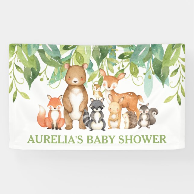 Chic Greenery Woodland Tiere Willkommen Hintergrun Banner (Horizontal)