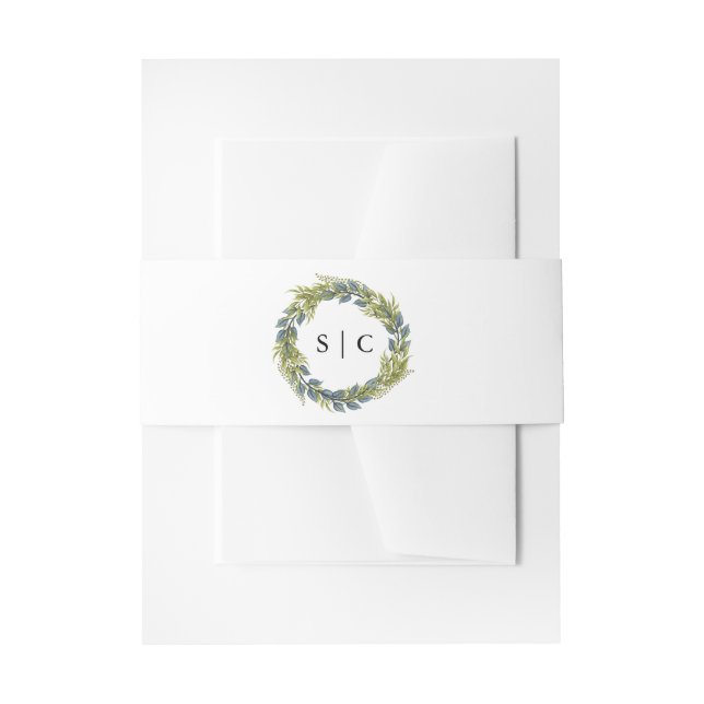 Chic Greenery Wreath Monogram Wedding Einladungsbanderole (Vorderseite Beispiel)