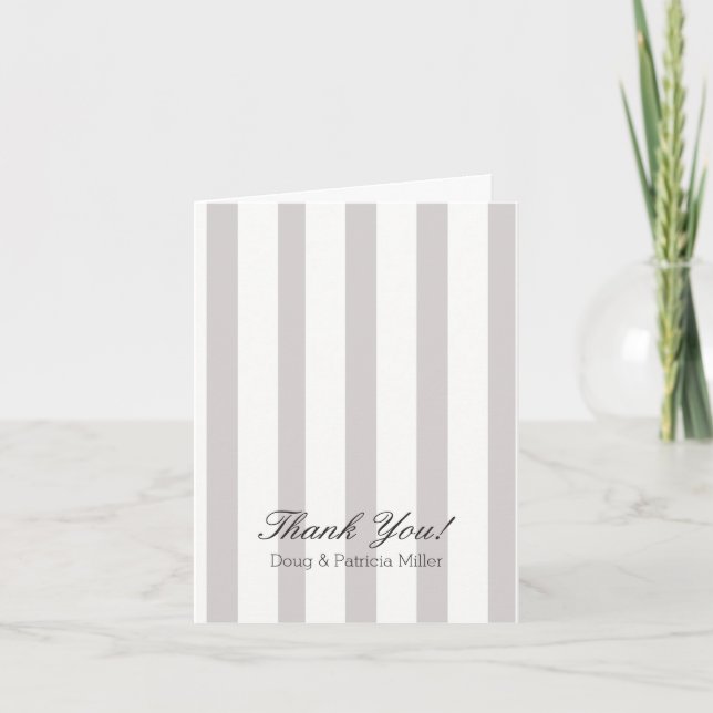 Chic Grey and white stripes Thank You Dankeskarte (Vorderseite)