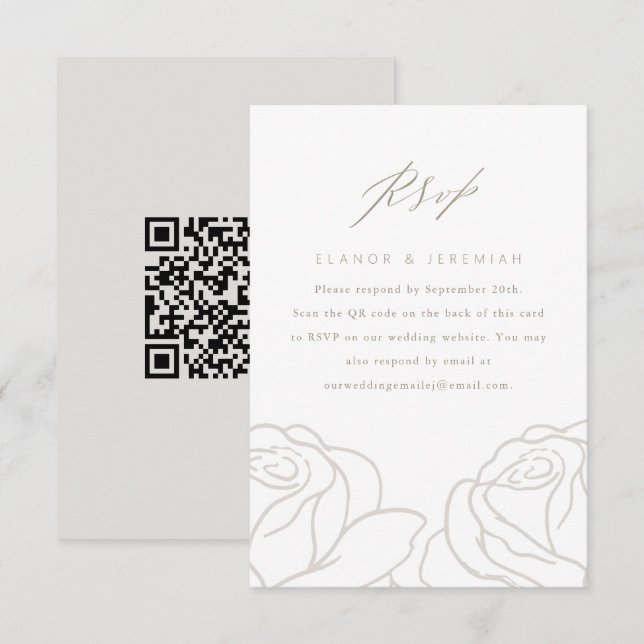 Chic Grey Floral Wedding RSVP mit QR Code Karte (Vorne/Hinten)