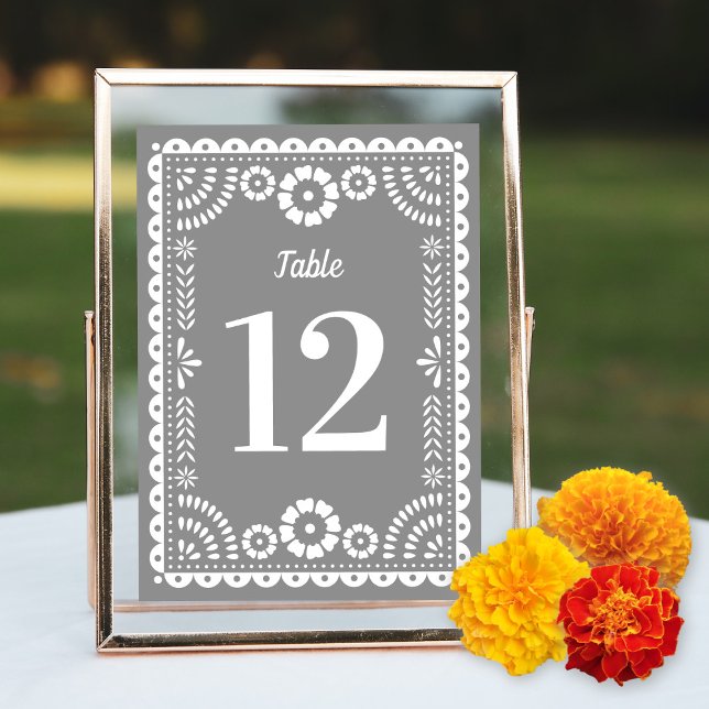 Chic Grey Papel Picado Mariage Numéro de table (Créateur téléchargé)
