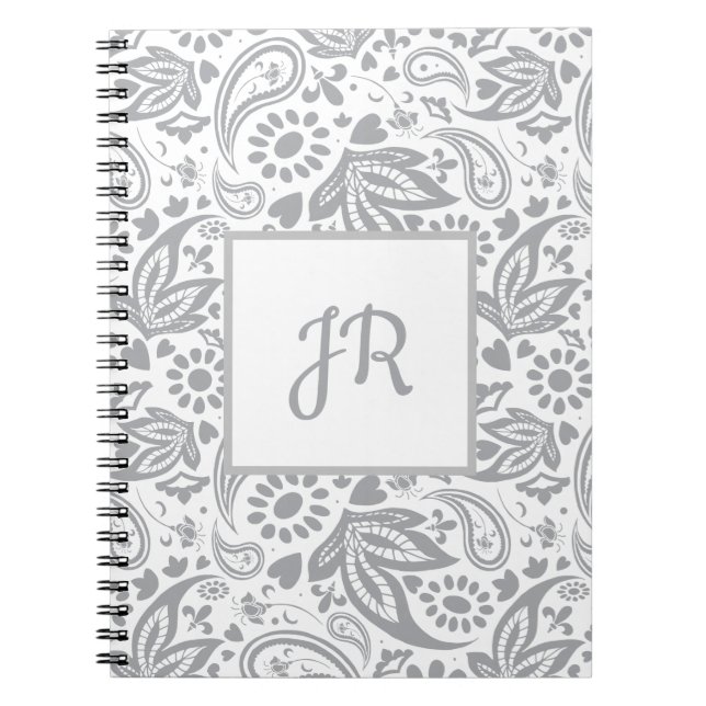 Chic Grey White Pattern Monogram Notizblock (Vorderseite)