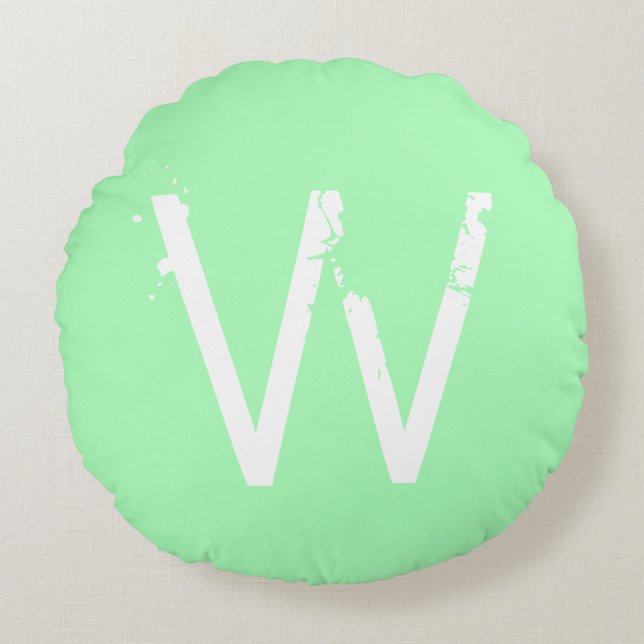 Chic Grunge Monogram Minze Green Rundes Kissen (Vorderseite)