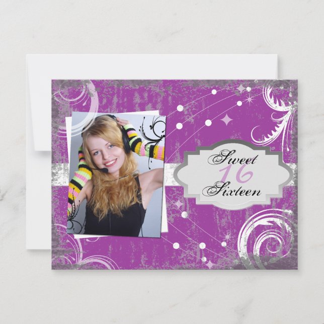Chic Grunge Sweet 16 Geburtstagsparty Einladung (Vorderseite)