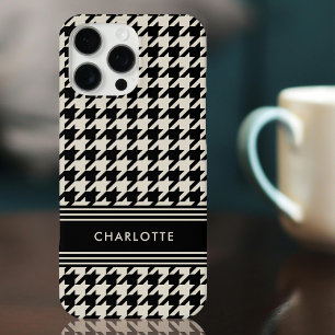 Chic Hahnentrittmuster Muster Name Schwarz Off-Whi iPhone 16 Pro Max Hülle