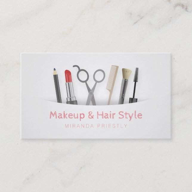 Chic Hair Stylist Makeup Tools & Brushes Weiß Terminkarte (Vorderseite)