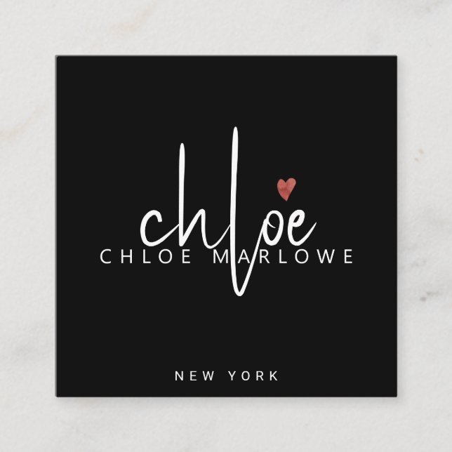 Chic Hair Stylist Minimalistisch Monogram Black Quadratische Visitenkarte (Vorderseite)