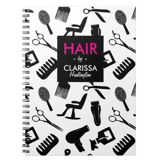 Chic Hair Stylist Pattern Individuelle Name Notizblock (Vorderseite)