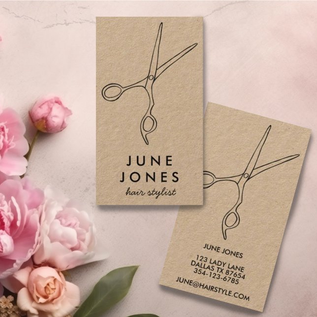 Chic Hair Stylist Scissors Salon Minimal Kraft Visitenkarte (Chic Hair Stylist Scissors Salon Minimal Kraft Business Card
)