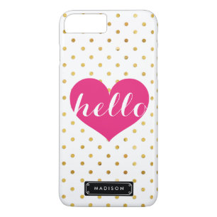 Chic Hallo Hot Pink Herz   Goldene Punkte Benutzer iPhone 8 Plus/7 Plus Hülle