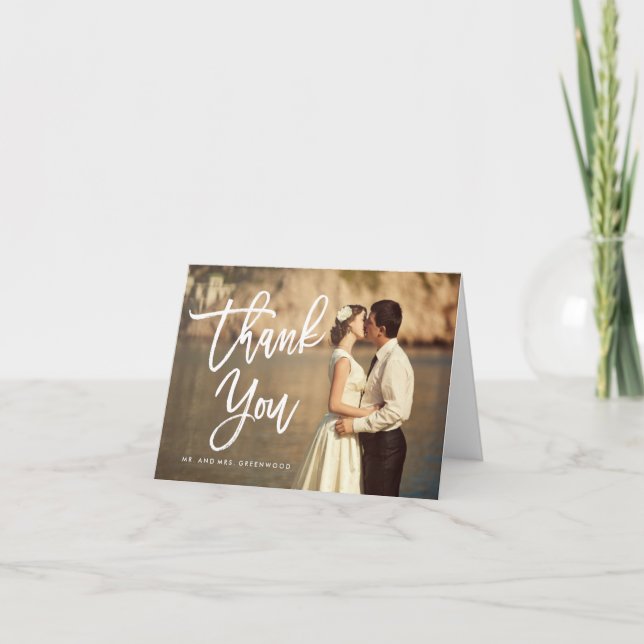 Chic-Hand beschriftete Hochzeit danken Ihnen Dankeskarte (Vorderseite)