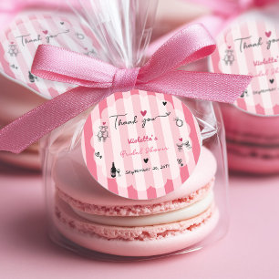 Chic Hand Drawn Pink Stripe Brautparty Runder Aufkleber