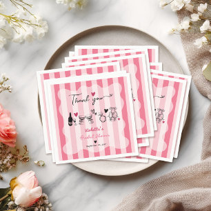 Chic Hand Drawn Pink Stripe Brautparty Serviette