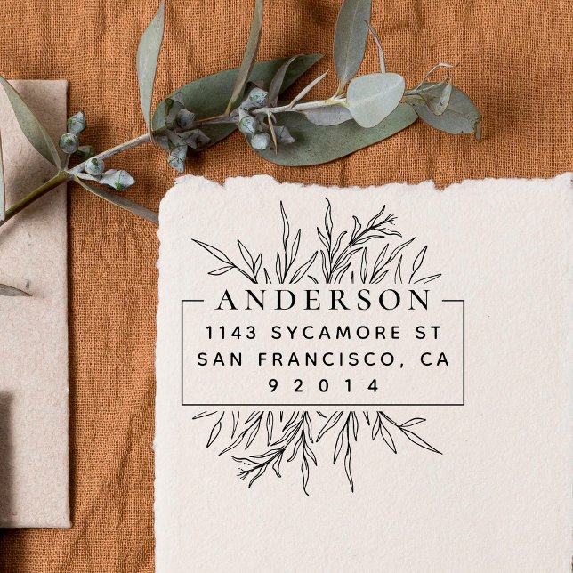 Chic Hand gezeichnet Blätter Name Rücksendeadresse Gummistempel (Von Creator hochgeladen)