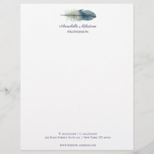 Chic Hand gezogen blauen grauen Aquarellfederhalte Briefkopf