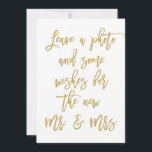 Chic Hand Letted Gold Foto und Wünsche Hinweiskarte<br><div class="desc">"Verlass ein Foto und einige Wünsche für den neuen Herrn. & Mrs."</div>