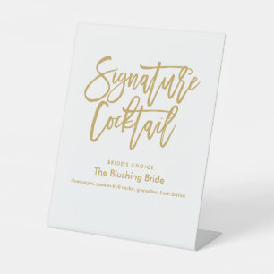 Chic Hand Letted Gold Signature Cocktail Menü Pe Sockelschild
