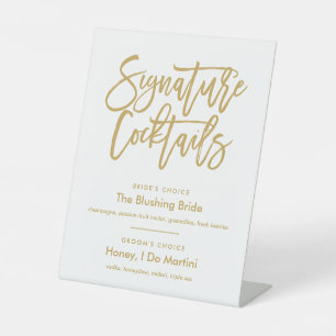 Chic Hand Letted Gold Signature Cocktails Menü Sockelschild