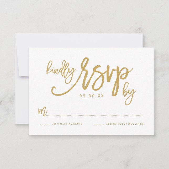 Chic Hand Letted Gold Wedding RSVP Card (Vorderseite)